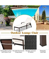Slickblue Outdoor Adjustable Reclining Patio Rattan Lounge Chair with Backrest