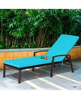 Slickblue Outdoor Adjustable Reclining Patio Rattan Lounge Chair with Backrest