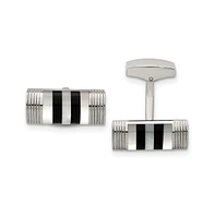 Chisel Stainless Steel Polished Mother of Pearl and Onyx Cufflinks