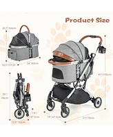 Slickblue Foldable Dog Cat Stroller with Removable Waterproof Cover-Dark Gray