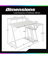 Costway L-Shaped Gaming Desk with Outlets & Usb Ports Monitor Shelf Headphone Hook