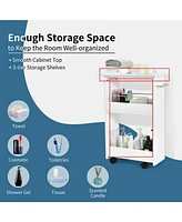 Slickblue Slim Rolling 3-Tier Bathroom Mobile Shelving Cabinet wih Handle- White
