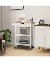 Slickblue 3-Tier Kitchen Island Cart Rolling Service Trolley with Wicker Top