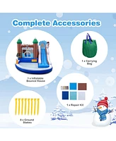 Slickblue 6-in-1 Winter Theme Snowman Inflatable Castle with Slide and Trampoline without Blower