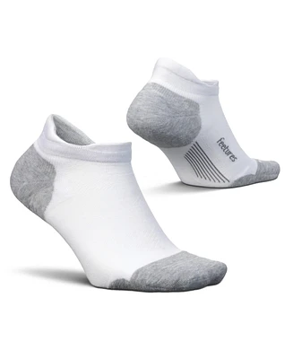 Feetures Men's Elite Max Cushion No Show Tab Ankle Socks - Sport Sock with Targeted Compression - New White, M (1 Pair)