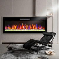 60" Wall-Mounted Electric Fireplace with Remote, Led Light Heater