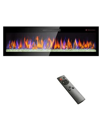 Simplie Fun 60" Wall-Mounted Electric Fireplace with Remote, Led Light Heater