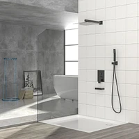 12" Rain Shower Head Systems With Waterfall Tub Spout, Matte Black, Wall Mounted Shower 0000