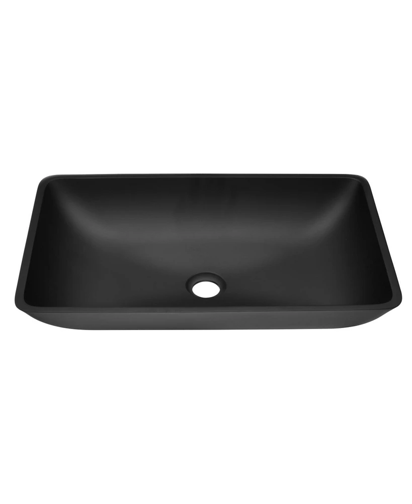 Simplie Fun 14.38" L -22.25" W -4-3/8 In. H Matte Shell Glass With Faucet And Pop-Up Drain In Matte Black