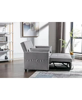 Light Grey Linen Fabric 3-In-1 Convertible Sleeper Loveseat With Side Pocket