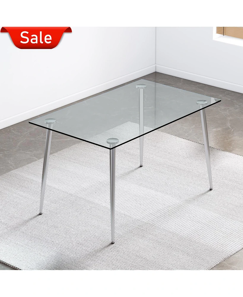 Simplie Fun Rectangular Glass Dining Table for 4-6,51"x31"x30"