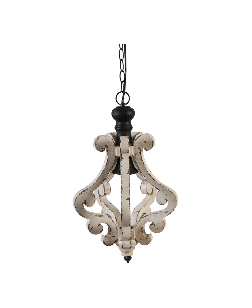 Simplie Fun Distressed White Wood Chandelier for Living Room