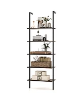 Slickblue 5 Tier Ladder Shelf Wall-Mounted Bookcase with Steel Frame