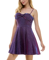 City Studios Juniors' Straight-Neck Bow-Trim Skater Dress