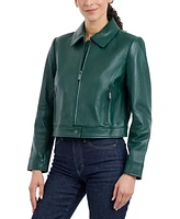 Michael Kors Petite Zip-Front Leather Coat