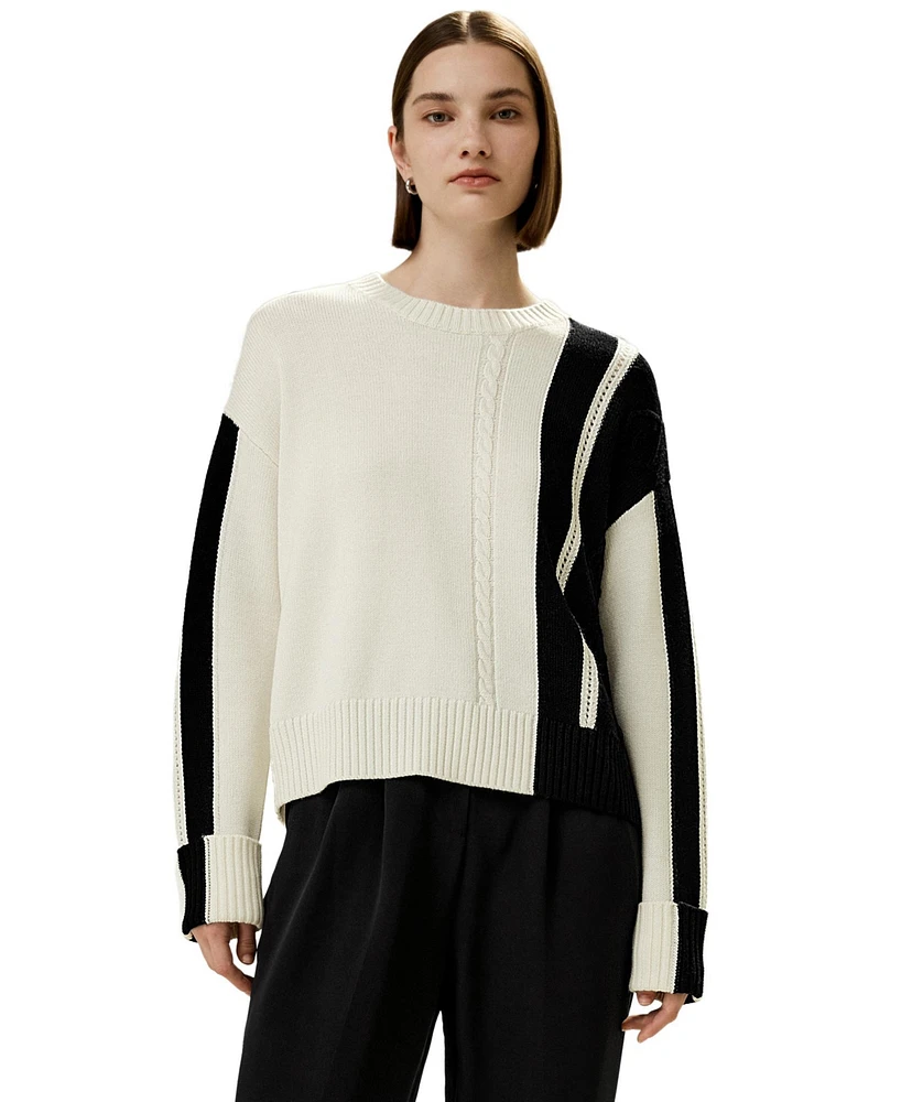 Lilysilk Women's Bicolor Stripe Knit Wool Sweater