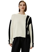 Lilysilk Women's Bicolor Stripe Knit Wool Sweater