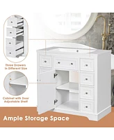 Streamdale Furniture 36" Bathroom Vanity With Sink Combo, One Cabinet And Six Drawers, Solid Wood And Mdf Board, White