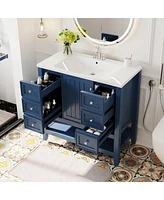 Streamdale Furniture 36" Bathroom Vanity With Sink Combo, One Cabinet And Three Drawers, Solid Wood And Mdf Board, Blue