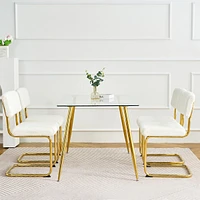 Set of 4 White Dining Chairs with Gold Metal Legs