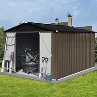 Streamdale Furniture Metal Garden Sheds 10FT×8FT Outdoor Storage Sheds Brown + Black