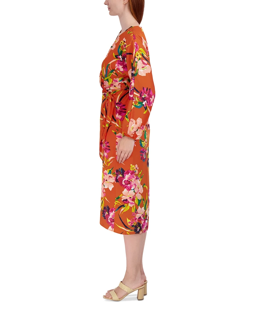 julia jordan Women's Printed Faux-Wrap Long-Sleeve Dress