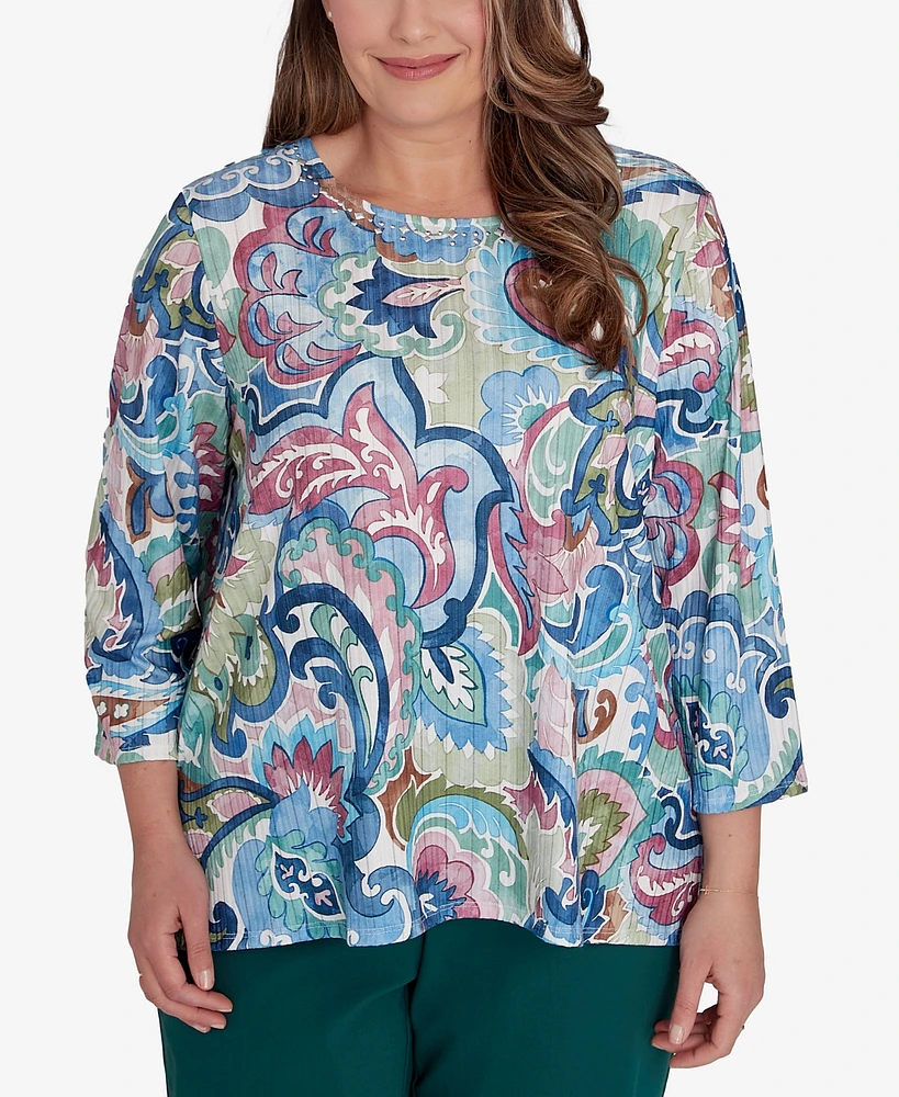 Alfred Dunner Plus Classic Scroll Multicolor Patterned Top