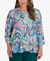 Alfred Dunner Plus Size Classic Scroll Multicolor Patterned Top