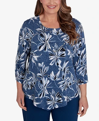 Alfred Dunner Plus Classic Elegant Flower Top With Necklace