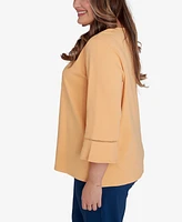 Alfred Dunner Plus Size Classic Scarecrow Detailed Bell Sleeve Top