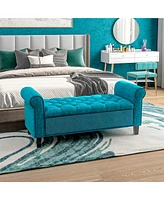 Homcom 50 Inches Button Tufted Storage Ottoman Bench End of Bed Bench Teal