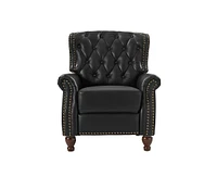 Hulala Home Justine Wooden Upholstery Genuine Leather Recliner with Tufted Back