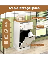 Costway Laundry Cabinet Freestanding Tilt Out Laundry Hamper with Basket Drawer Organizer
