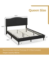 Slickblue Queen Size Upholstered Bed Frame with Nailhead Trim Headboard-Queen Size