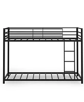 Slickblue Sturdy Metal Bunk Bed Frame Twin Over with Safety Guard Rails and Side Ladder