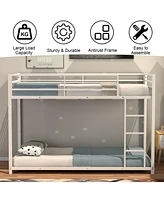 Slickblue Sturdy Metal Bunk Bed Frame Twin Over Twin with Safety Guard Rails and Side Ladder