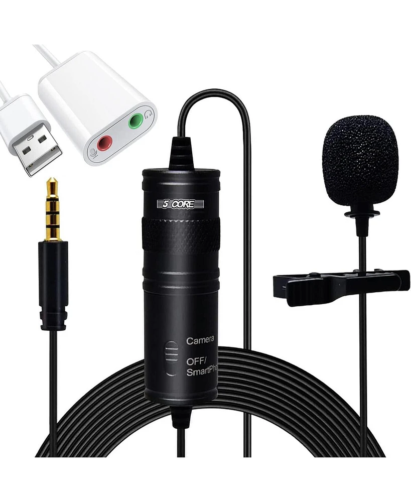 5 Core Lavalier Microphone Clip On • Professional Grade 3.5mm Lapel Mic • Omnidirectional Lav Mic