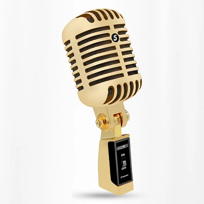 5 Core Classic Retro Microphone Electret Condenser Vocal Rich Iconic Gold Vintage Style Metal Unidirectional Super Cardioid 48V Phantom Mic w Pop Filt