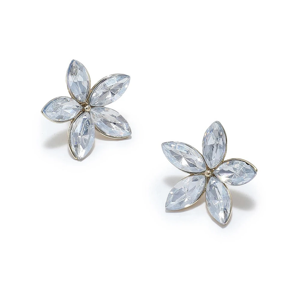 Sohi Women's Crystal Flora Stud Earrings