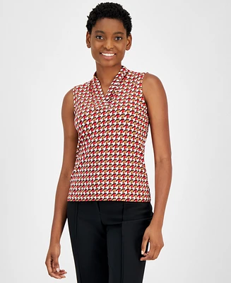 Anne Klein Women's Pleated-Neck Printed Sleeveless Top