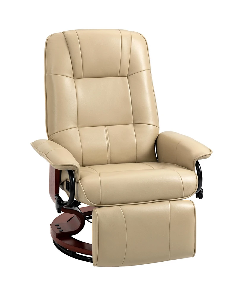 Homcom Faux Leather Reclining Lounge Chair Swivel Recliner Sofa Seat w/ Wood Base White