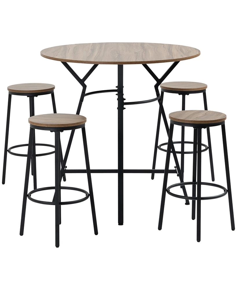 Homcom 5-Piece Bar Table and Chairs Set, Space Saving Dining Table with 4 Stools