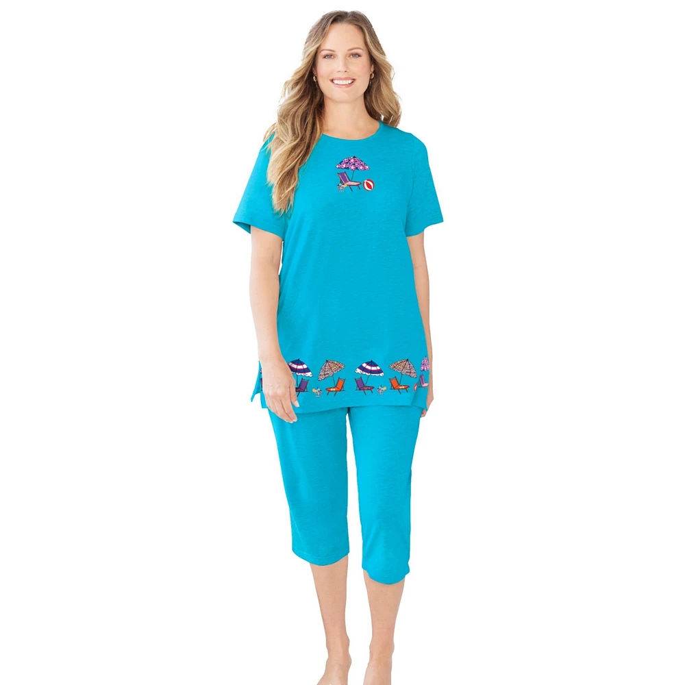 Dreams & Co. Plus Knit Capri Sleep Set