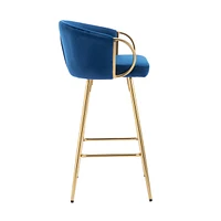 26 Inch Set Of 2 Bar Stools, With Chrome Footrest Velvet + Golden Leg Simple Barstool, Blue