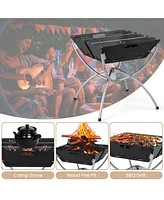 Costway 3-in-1 Portable Charcoal Grill Folding Camping Fire Pit with Carrying Bag & Gloves