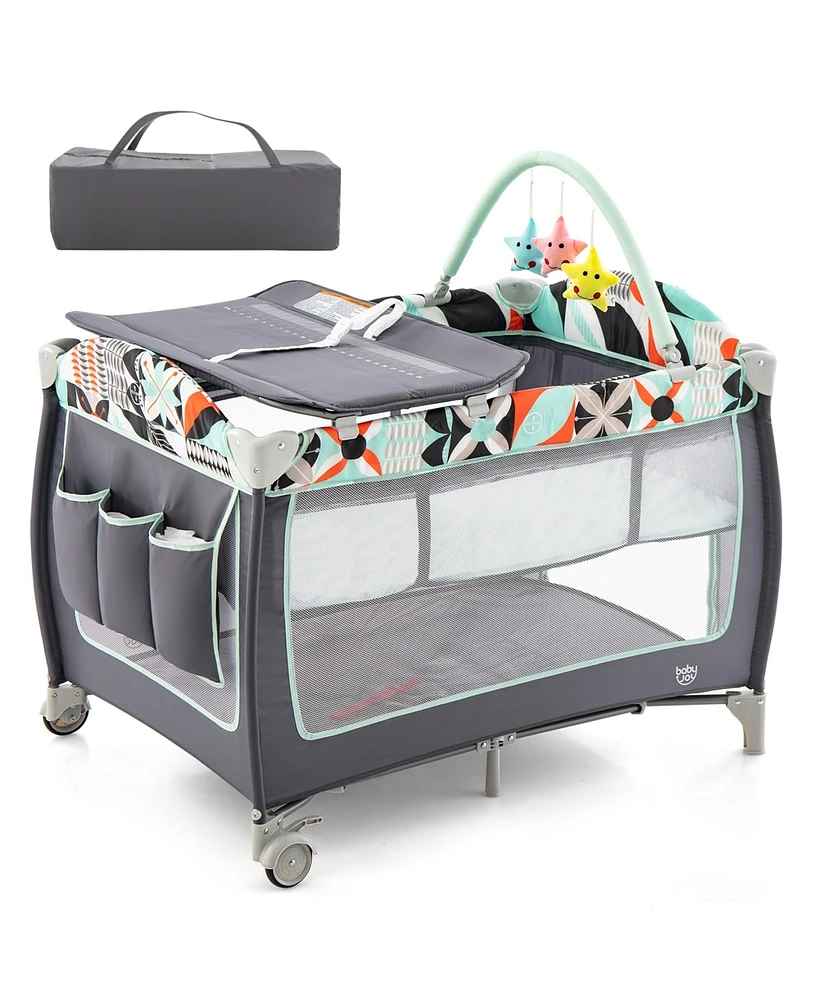 Costway Boys 3 in 1 Baby Playard Portable Nursery Center w/ Zippered Door Mint