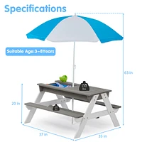 Convertible Kids Outdoor Picnic Table with Umbrella