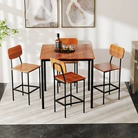 5-Piece Industrial Dining Table Set with Counter Height Table & 4 Bar Stools