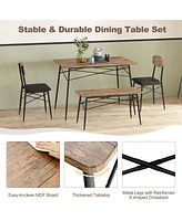 4 Piece Dining Table Set with Bench & 2 Faux Leather Upholstered Chairs for Kitchen
