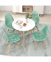5 Pcs Dining Table Set for 4 Persons Modern Round Table & 4 Chairs with Wood Leg